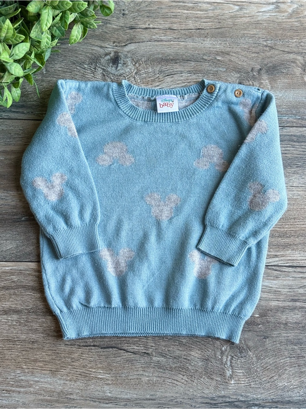 Disney Light Blue Baby Mickey Knit Sweater with Cream Motifs